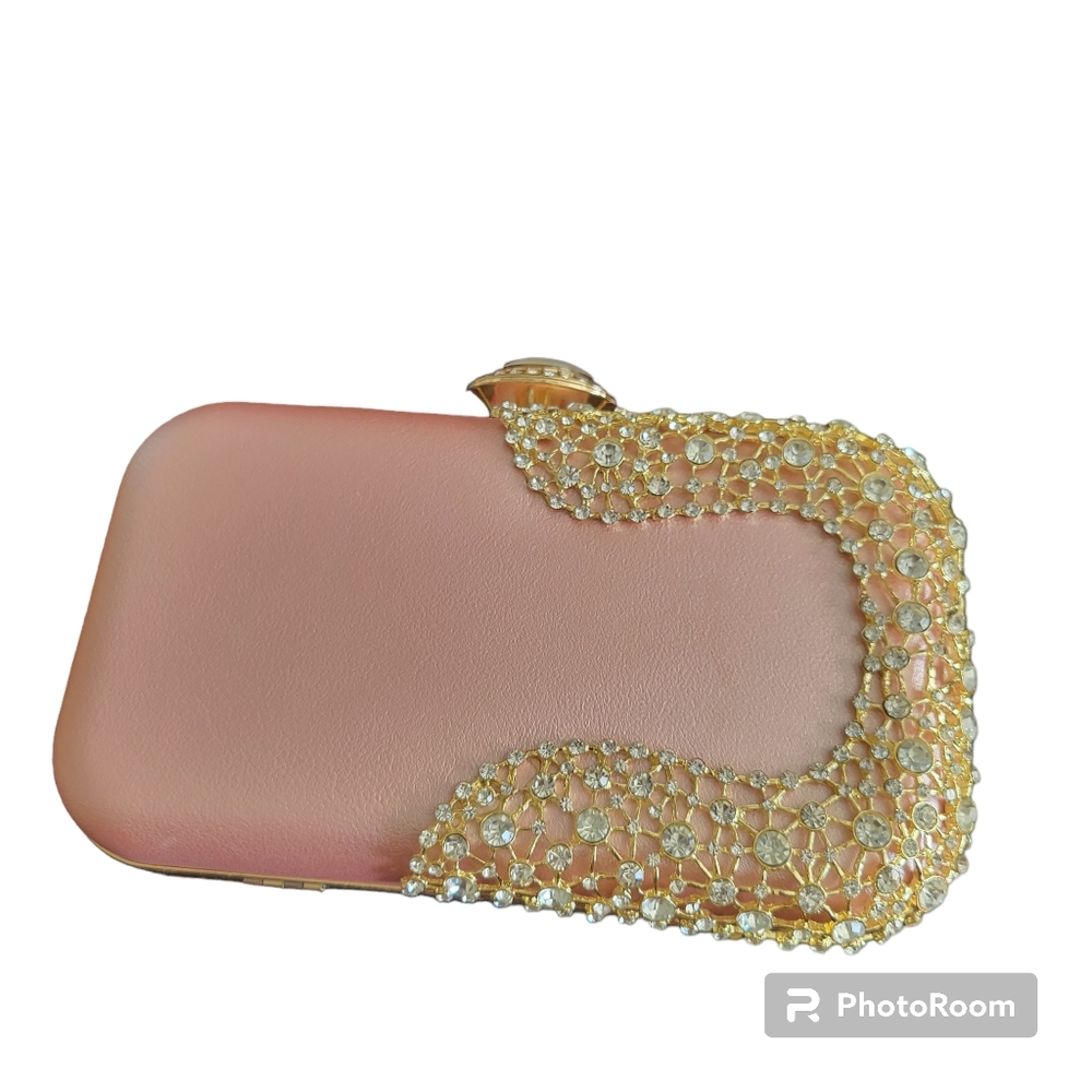 Light pink gold crystal clutch
